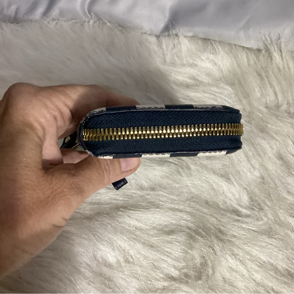 Michael Kors Blue/ White Striped Zip Around Clutch Wristlet Wallet - Picture 6 of 12